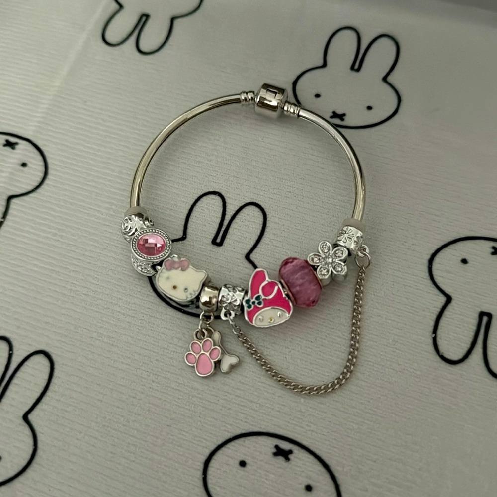 Hello Kitty & My Melody Silver Charm Bracelet